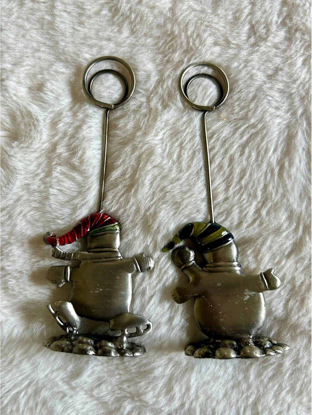 Set of 2 Vintage Metal Snowman Photo or Card Holders Christmas Decor